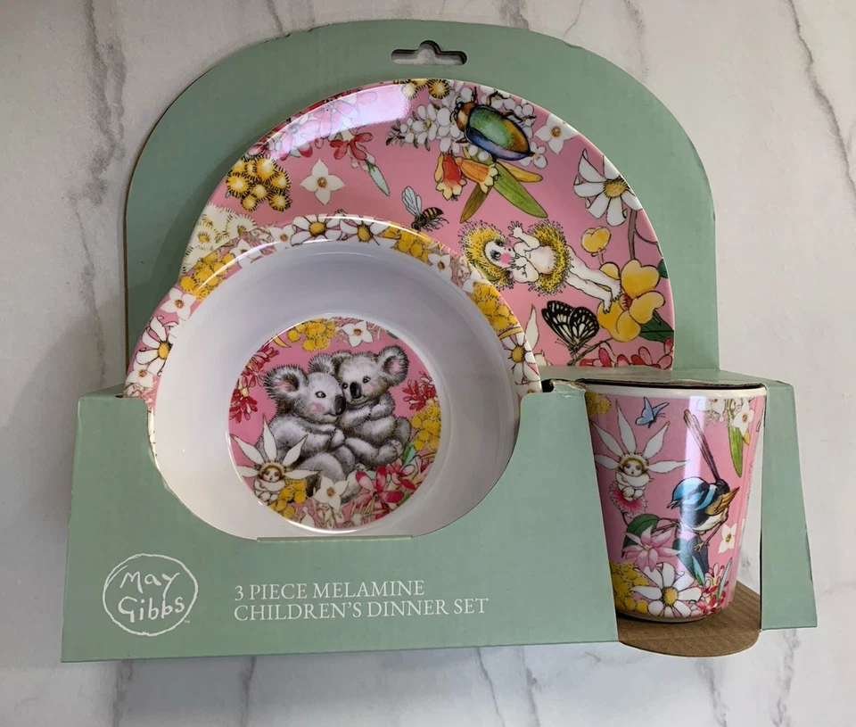 ~ May Gibbs Pink Melamine 3 Piece Meal Set ~ Koalas ~ Gumnut Babies ~ - image 1 of 1