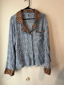 Top de pijama Anthropologie para mujer Forest Fable XL blanco azul floral ropa para dormir - Imagen 1 de 4