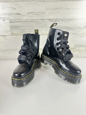 Dr. Martens Women's Molly Combat Boot Black Buttero Leather Size 8 New No Box - Image 1 of 4