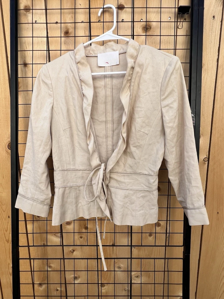 Chaqueta Blazer Anteprima Volantes Frontales Corbata Beige Neutro Carrera Oficina Foto 1 de 4