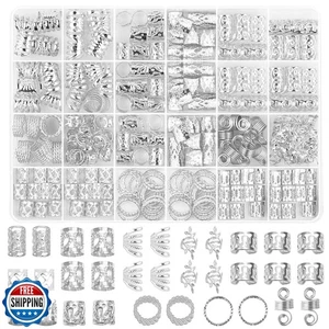 280 Pezzi Gioielli per Capelli per Trecce, Argento Loc Gioielli per Capelli Dreadlocks Treccia - Foto 1 di 5