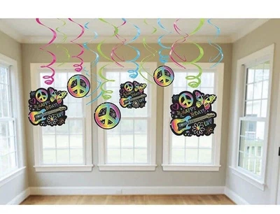 Neon Birthday Zebra Print Butterfly Peace Guitar Party Hanging Swirl Decorations - Изображение 1 из 3