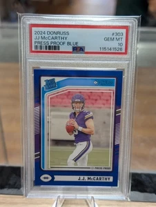 2024 Panini Donruss Clasificado Novato J.J. McCarthy #303 Prueba de Prensa Azul (RC) PSA 10 - Imagen 1 de 2