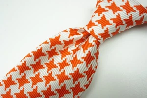 Kiton Ivory White Carrot Orange Houndstooth Seven Fold Silk Tie Made Italy NEW - Picture 1 of 7