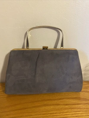 Bolsa de mão vintage Ande cinza camurça com alça de metal - Imagem 1 de 4