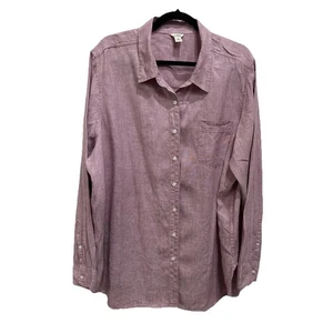 LL Bean Top Damen 3X Lila 100% Leinen Tunika Knopfleiste Langarm Shirt Bluse - Bild 1 von 8