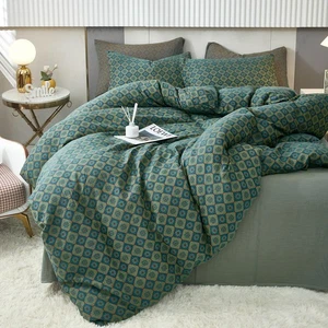 Linen Cotton Duvet Cover Queen,3 Pcs Yarn-Dyed Textured Duvet Cover Set Green... - Picture 1 of 7