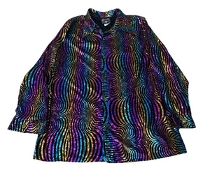 Scharaden Disco Hemd Herren Large Vintage Metallic Folie Psychedelic Knopfleiste - Bild 1 von 10