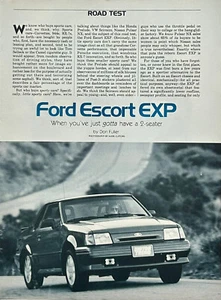1986 Road Test Ford Escort EXP 4 Pages Pics Specs Info - Picture 1 of 4