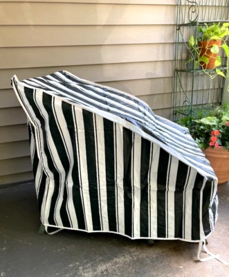 Lillian Vernon Heavy Vinyl Patio Chair Cover Black White Stripe Reversible Green - Image 1 of 4
