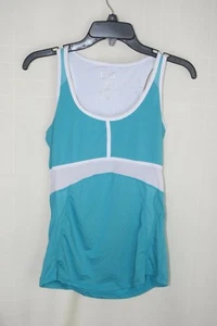 KYODAN Turquoise with White Mesh Long Yoga Athletic Tank Top w/Bra GUC X Small - Picture 1 of 9