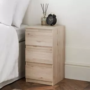 New Sienna 3-Drawer Oak Bedside Table with Light Oak Finish for Bedroom A-66 - Picture 1 of 1