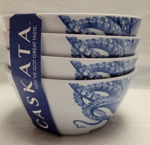 Caskata Melamina Lucy Pulpo Lote De 4 Cuencos De Cereal Azul Náutico Costero Verano - Imagen 1 de 7