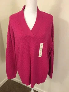 Studio Works Women Pink Crab Apple Long Sleeve V Neck Sweater Plus Size 2x - Picture 1 of 10