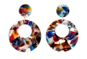 CLIP ON EARRINGS silver drop earring with multi coloured acrylic - Elica M - Picture 1 of 3