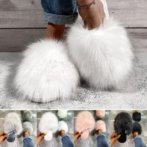 Damen Plüsch Slipper Schlappen Flip Gefüttert Hausschuhe Winter Pantoffeln - Bild 1 von 15