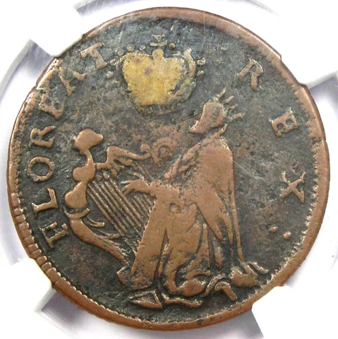 1670 New Jersey St Patrick Farthing Colonial Coin 1/4P - NGC VF30 - $1900 Value Cover
