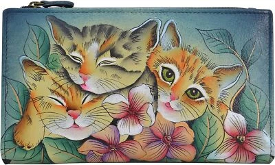 Anna by Anuschka Women Hand Painted Leather One Size, Three Kittens Blue  - Image 1 of 3