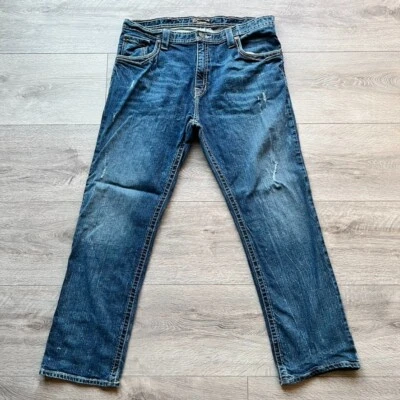 Pantalones de mezclilla Decree para hombre 37x29* azul flexible recto bordado desgastado elástico Foto 1 de 4