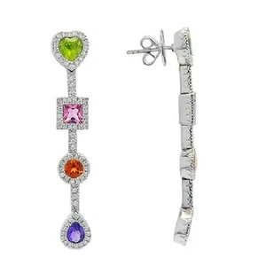 PENDIENTES COLGANTES DE PERIDOTO ROSA TOPACIO CITRINO DE ORO BLANCO DE 14K - Imagen 1 de 1