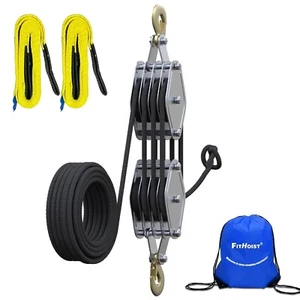 Block and Tackle 4400LBS Breaking Strength Heavy Duty Pulley Hoist, 65 Ft Rope - Picture 1 of 7