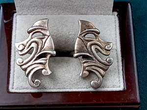 Sehr interessante Sterlingsilber Theater Maske Stil Manschettenknöpfe: 1,1" x 0,6" - Bild 1 von 5