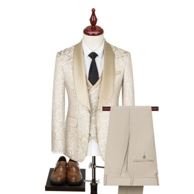 Conjunto de trajes para hombre 3 piezas esmoquin formal bordado cachemira blazer chaqueta chaleco pantalones Foto 1 de 4