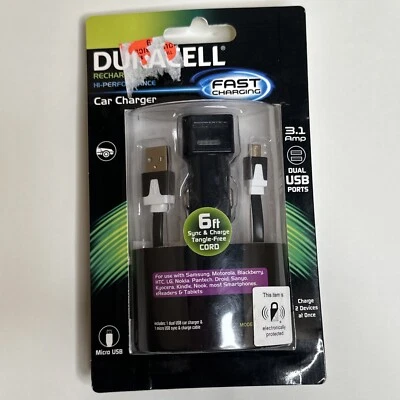 ~NEW 'DURACELL' Rechargeable Car Charger~FAST CHARGING~3.1 Amp~Dual USB Ports~ - Image 1 of 2