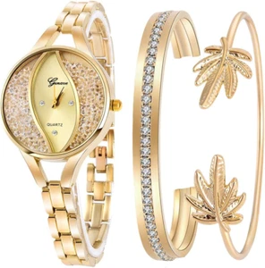 Women'S Diamond Wristwatch Bangle Bracelet Jewelry Set Analog Quartz Wrist Watch - Picture 1 of 6