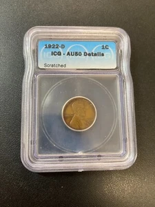 1922 D WHEAT CENT ICG AU-50 DETAILS - BETTER DATE WHEAT PENNY - CERTIFIED - 1C - Picture 1 of 2