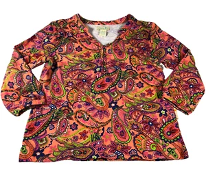 Caribbean Joe Womens Blouse Sz S Colorful Paisley Buttons V-Neck 3/4 Sleeve NWT - Picture 1 of 13