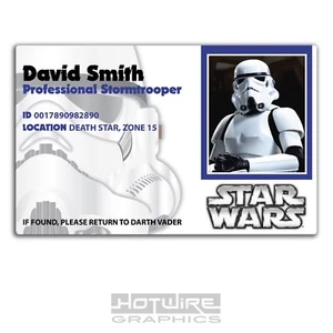 PERSONALISED Printed Novelty ID- Star Wars Stormtrooper - Kids, Fancy Dress Gift - Picture 1 of 2