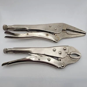 Set of 2 Adjustable Metal Locking Pliers (Needle Nose & Standard) 9-10" Long - Picture 1 of 5