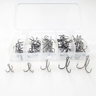 FISHKO 50er Drilling Box Drillinge Set Gr. 10-2 Drillings Haken Treble Hooks schwarz