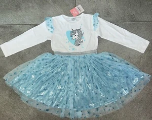 Zauberhaftes Mädchen Kleid Einhorn Baumwolle Glitzer Tüll-Rock Gr.116 - Bild 1 von 8