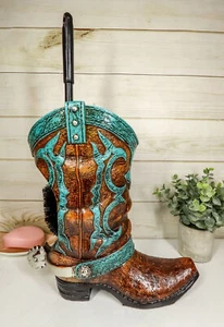 Ebros Western Turquoise Cowboy Boot with Spur Toilet Bowl Brush and Base Holder - Picture 1 of 8