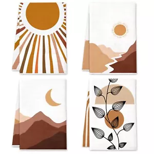 Boho Kitchen Towels 4 Pack Boho Mountains Rivers Sun And Moon Tea Dish Towels Ab - Picture 1 of 7