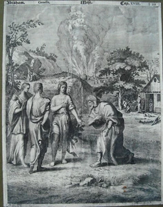 Bibel Mose Abraham brennende Stadt echter Kupferstich Melochior Küsell 1672 - Picture 1 of 3