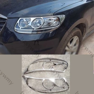 Cubierta de párpado de faros delanteros cromada brillante para Hyundai Santa Fe 07-2012 Foto 1 de 3