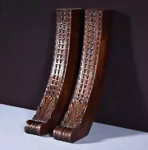 Pair of 13" Tall Curved French Antique Solid Oak Wood Gothic Posts/Pillars - Picture 1 of 11