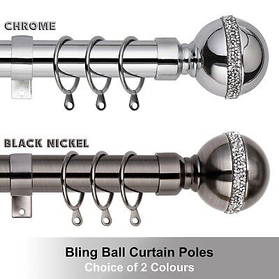 Bling Extendable Metal Curtain Pole Poles 28mm Includes Finals Rings Fittings • 13.09£