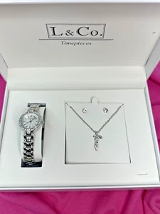 L&Co. TimePieces! Damen Schmuck Geschenkset ~ 3 Stück Ohrringe, Uhr, Halskette - Bild 1 von 9