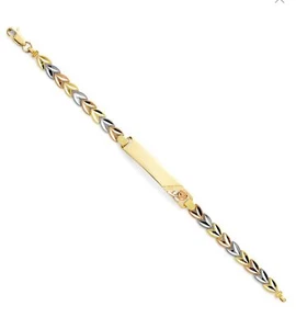 Pulsera Esclava Flor Oro Sólido 14k Real Tricolor Flor ID - Imagen 1 de 1