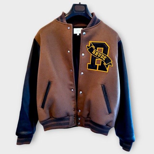 GIACCA RHUDE EXCLUSIVE HILL VARSITY MARRONE E NERA UOMO NUOVA CON ETICHETTE $2805