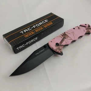 Tac Force Rescue Linerlock A/O Pink Forest Camo Handle Black Folding Knife 499PC - Picture 1 of 1