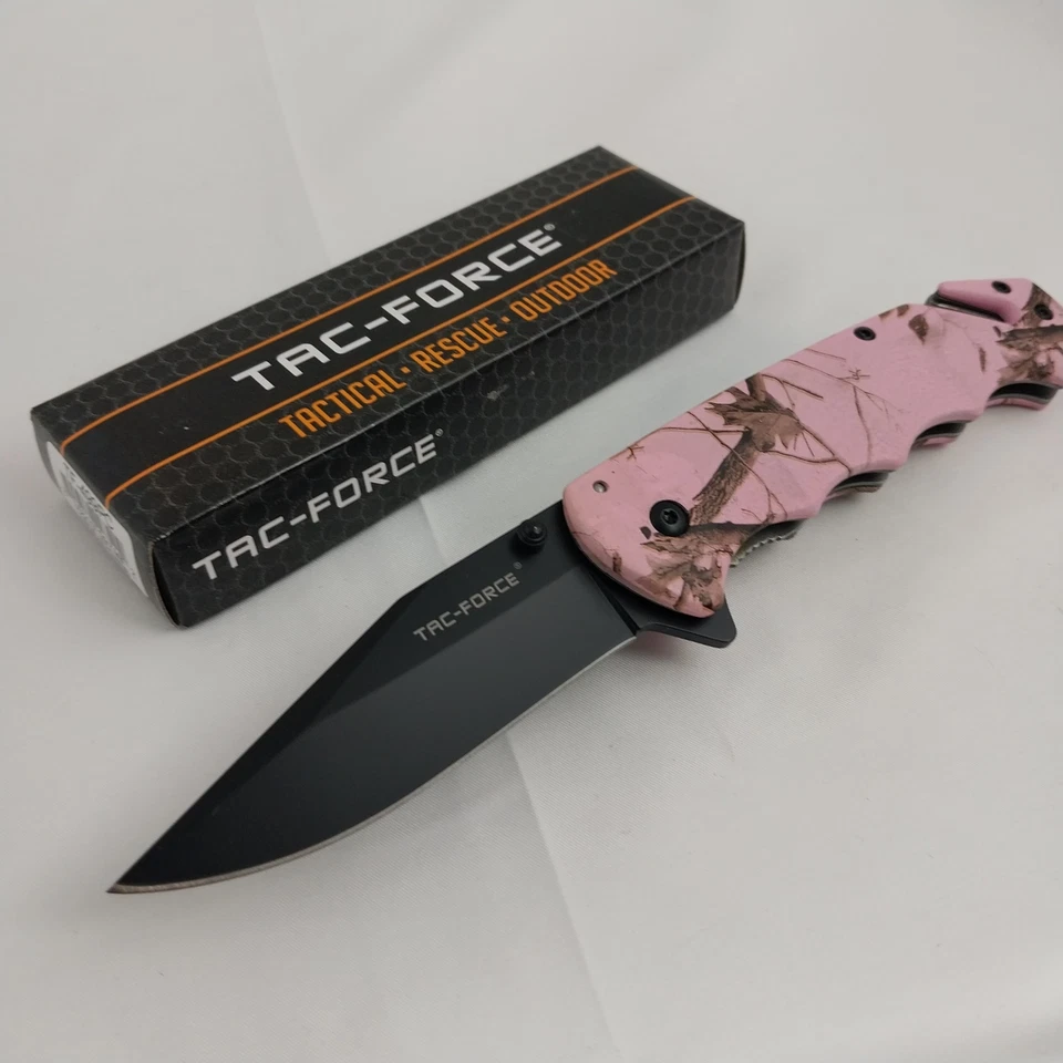 Tac Force Rescue Linerlock A/O Pink Forest Camo Handle Black Folding Knife 499PC - Image 1 of 1