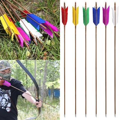 Bamboo Arrows 33" Tradition Flu-Flu 4 Feather Handmade Archery Hunting Longbow - Image 1 of 4