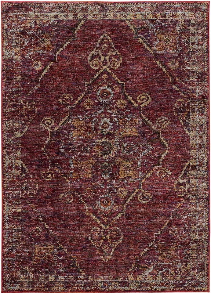 Red Curls Curves Oval Bordered Medallion Area Rug 7135E - Aprx 3' 3" x 5' 2" - Image 1 of 1