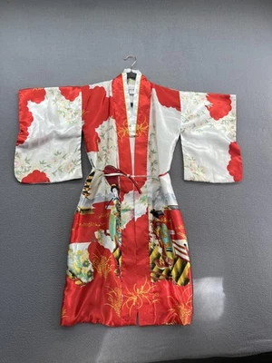 Shanghai Soho Kimono Bata Mujer Talla Única Rojo Blanco Floral Geisha Cinturón Disfraz Foto 1 de 4