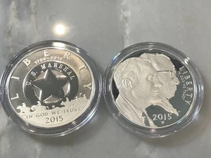 2 silver 1oz Dollar coins 2015 P W March of  Dimes Proof Marshal  commemorative - Picture 1 of 2